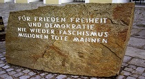 Hitler szülőháza előtti emlékkő. Felirata: A békéért, szabadságért és demokráciáért. Soha többé fasizmust. Milliók halála emlékeztet erre. Forrás: tripadvisor.ie